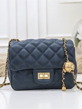 Quilted Crossbody Bag in Navy with Gold Chain